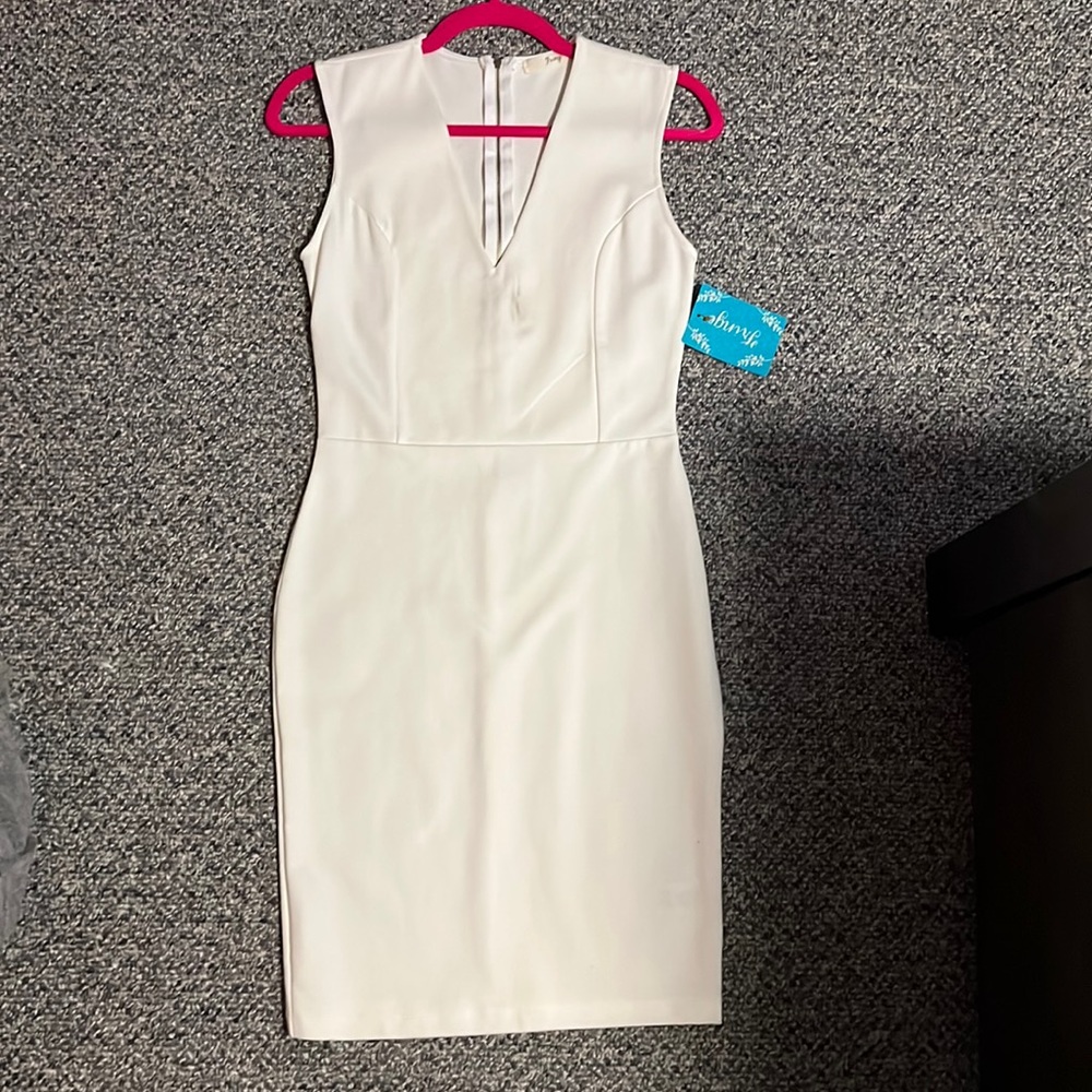 Fringe white v neck dress